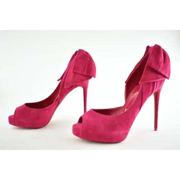 Christian Louboutin Rabakate Alta 120 Bomba Pink Suede Platform Heel Pump 37.5 - Picture 8 of 12